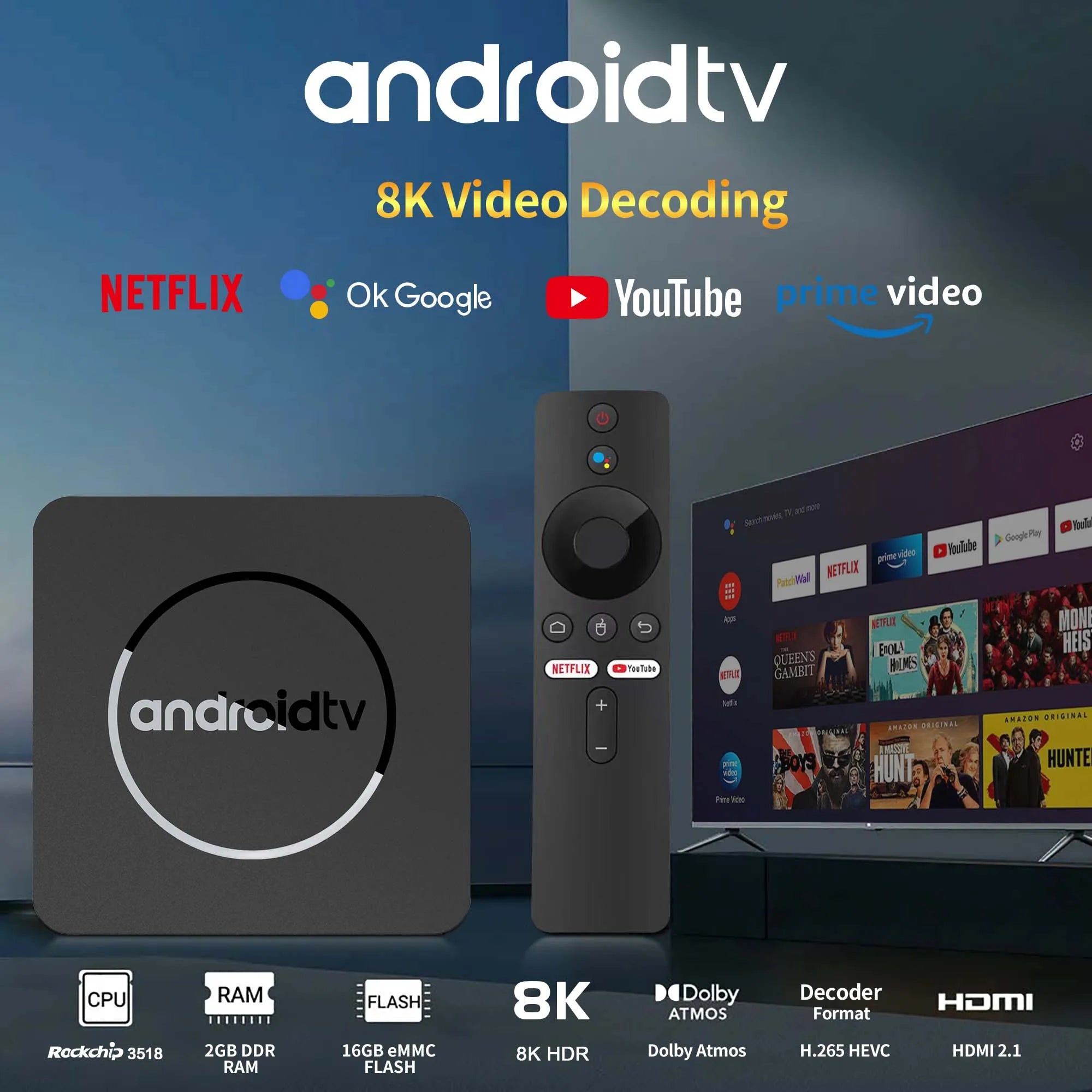 Q1 ATV Android 14 Smart TV Box – Allwinner H313 Quad-Core, 2GB RAM + 16GB ROM, 4K HDR10+, Dual Wi-Fi, Bluetooth 5.0 Media Player